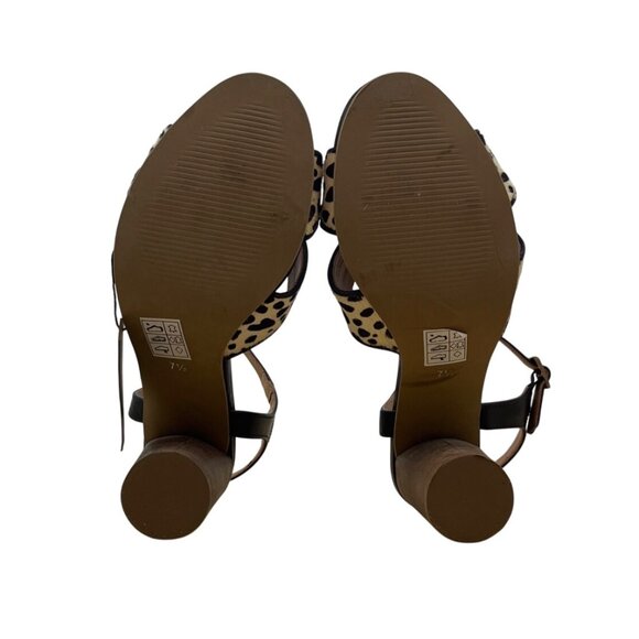 Crevo Women’s Black Spotted Leather Cow Hair Katnis Heeled Sandals Sz 7.5 - New - Picture 9 of 11